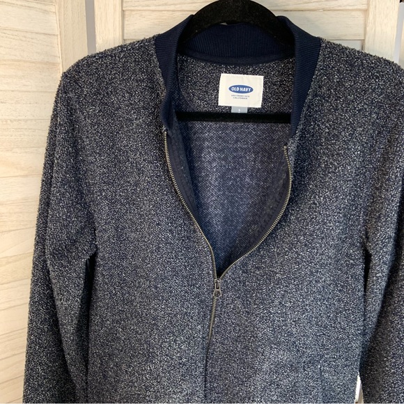 Old Navy Men’s Gray and Blue Textured Minimalist Zip Up Bomber Jacket Like New - Picture 5 of 8